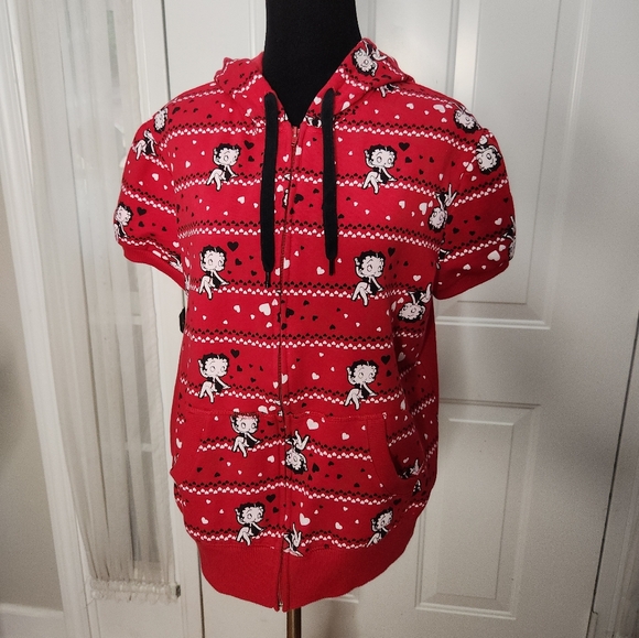 Vintage Betty Boop Brand Authentic Red Hearts Zip Hoodie Size XXL Junior 19 - Picture 4 of 5